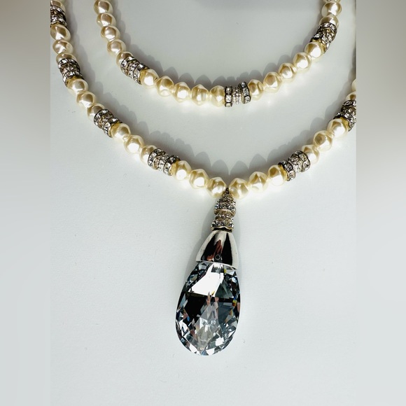 K By Design 2 Row Baroque Pearl Necklace with Swarovski drop Crystal - Picture 6 of 7